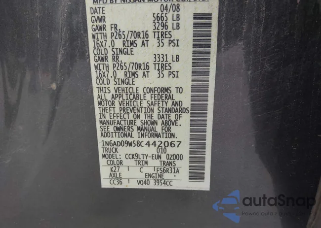 1N6AD09W58C442067: 43444400