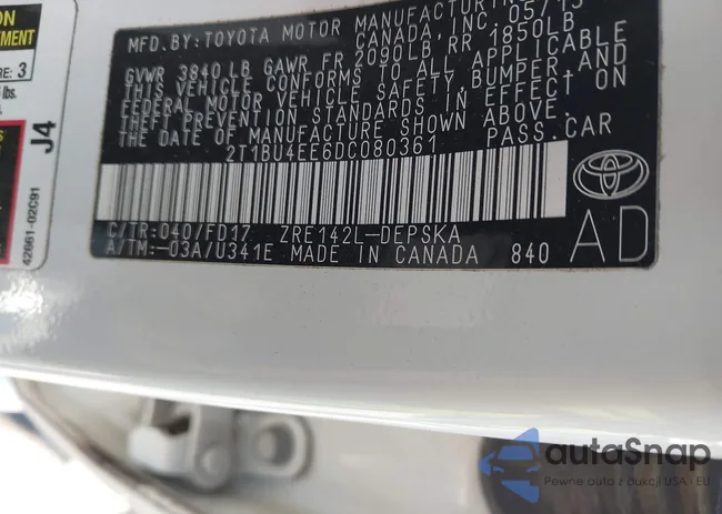 2T1BU4EE6DC080361: 43444535