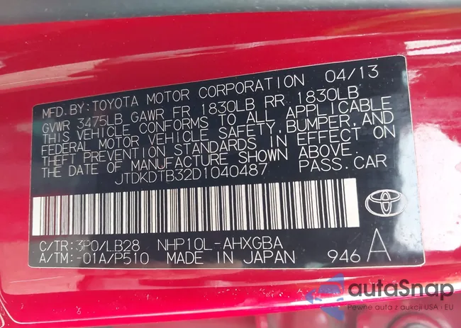 JTDKDTB32D1040487: 43445605