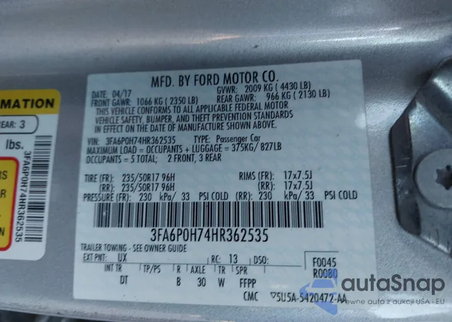 3FA6P0H74HR362535: 43445642