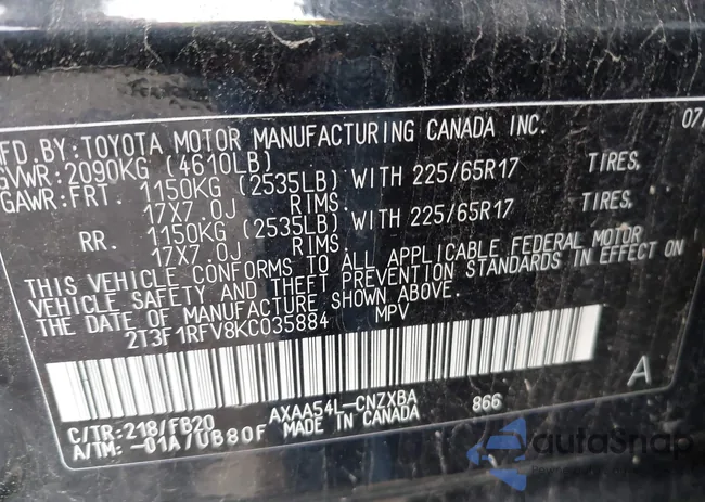 2T3F1RFV8KC035884: 43445662