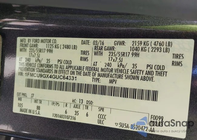 1FMCU9GX4GUC64331: 43445677