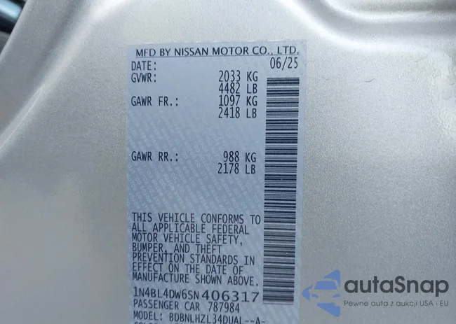 1N4BL4DW6SN406317: 43445720