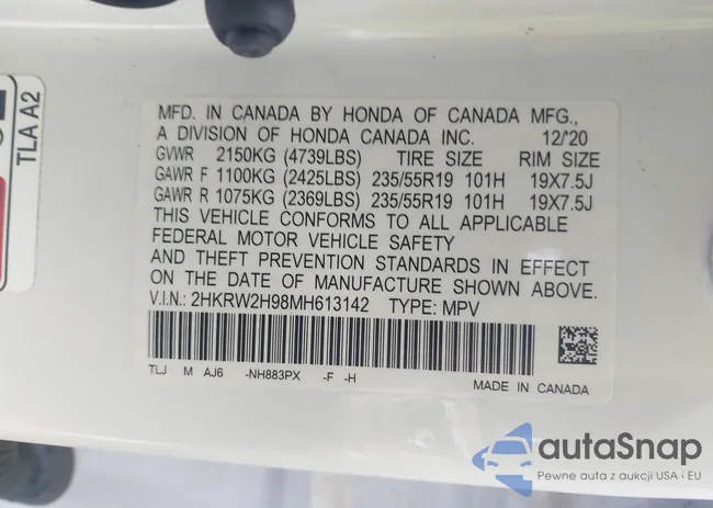 2HKRW2H98MH613142: 43445758