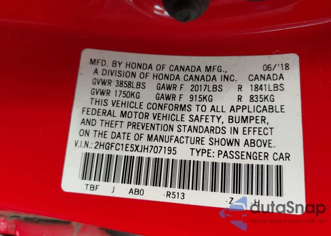 2HGFC1E5XJH707195: 43445829