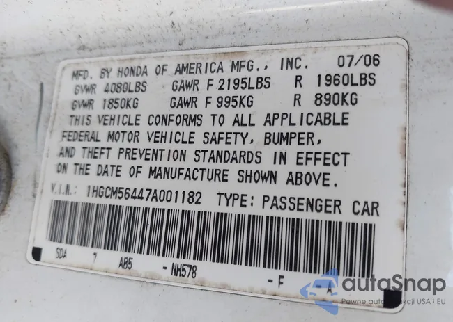 1HGCM56447A001182: 43446030