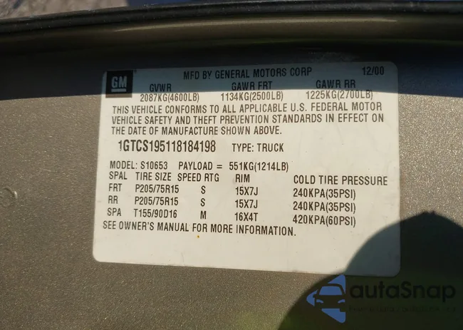 1GTCS195118184198: 43446073