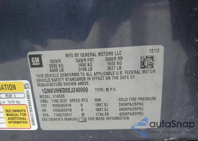 1GNKVHKD6EJ249999: 43445210