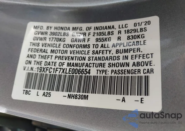 19XFC1F7XLE006654: 43445216