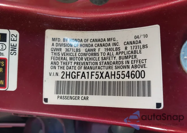 2HGFA1F5XAH554600: 43445226