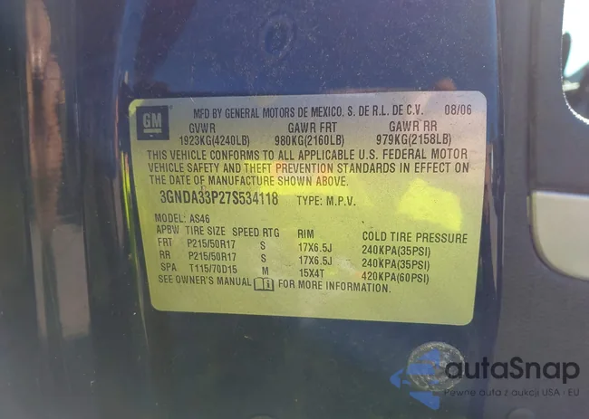 3GNDA33P27S534118: 43445342