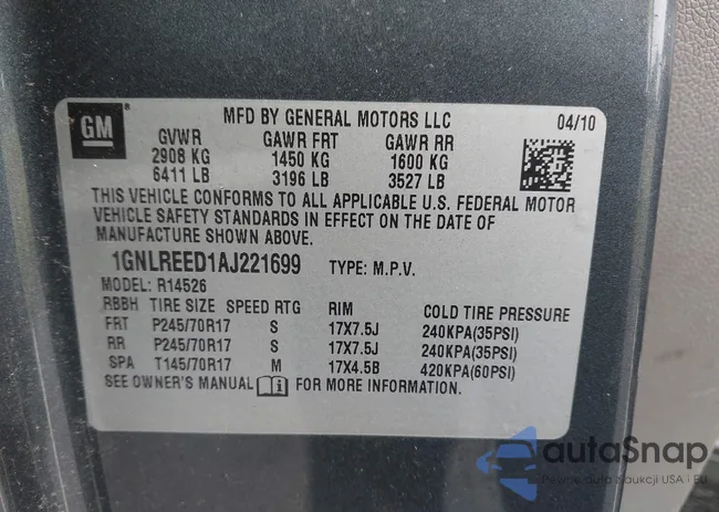 1GNLREED1AJ221699: 43445363