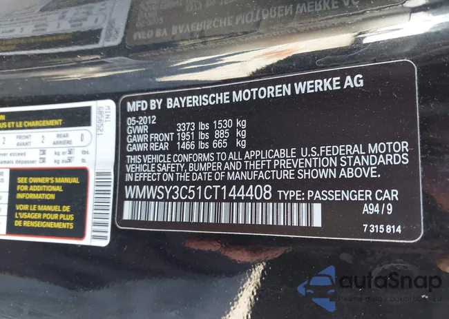 WMWSY3C51CT144408: 43445382