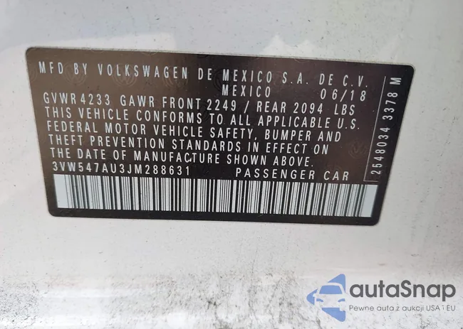 3VW547AU3JM288631: 43445389