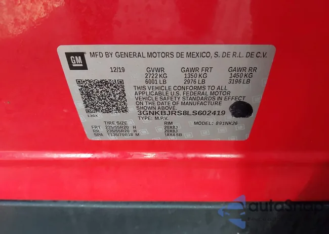 3GNKBJRS8LS602419: 43445398