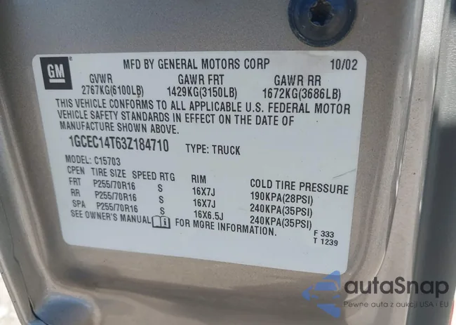 1GCEC14T63Z184710: 43445419