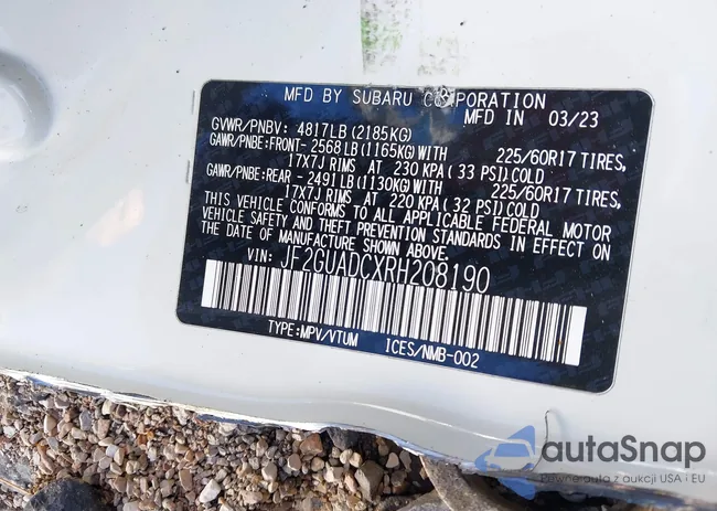 JF2GUADCXRH208190: 43445444