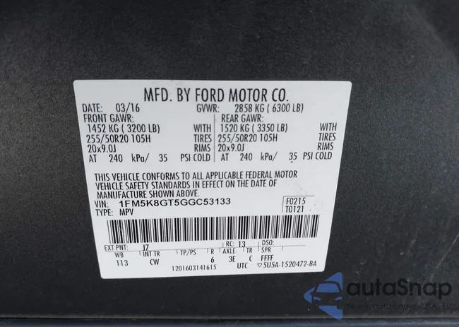 1FM5K8GT5GGC53133: 43445470