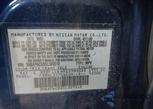 3N8AP6CB0SL309512: 43445479