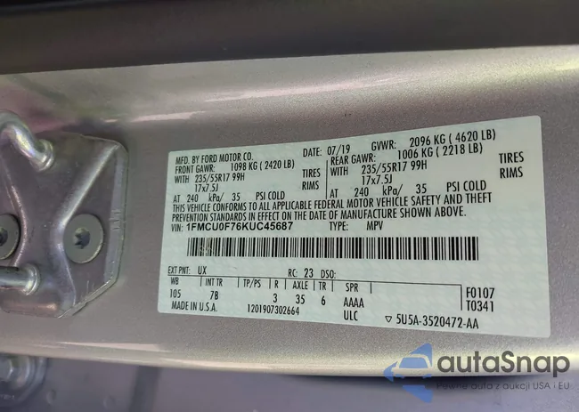 1FMCU0F76KUC45687: 43446551