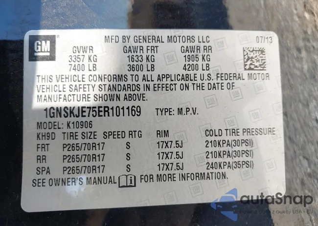 1GNSKJE75ER101169: 43446590