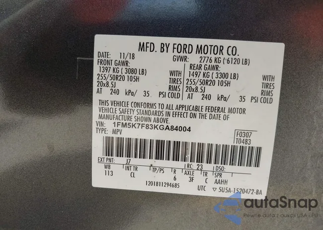 1FM5K7F83KGA84004: 43446673