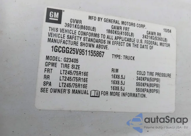 1GCGG25V951155867: 43446720