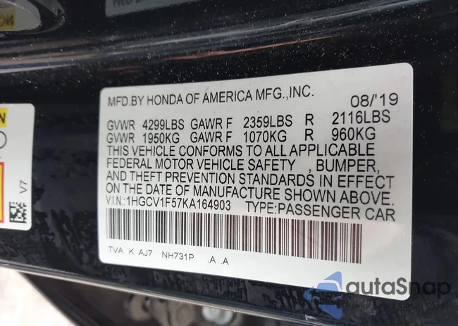 1HGCV1F57KA164903: 43446865