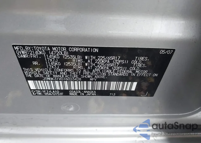 JTMBK31V076023428: 43446872