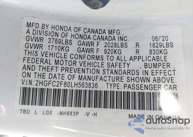 2HGFC2F80LH563836: 43446974