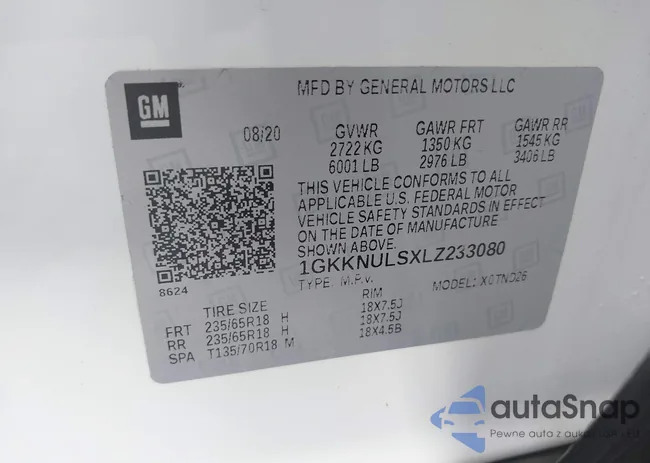 1GKKNULSXLZ233080: 43447021