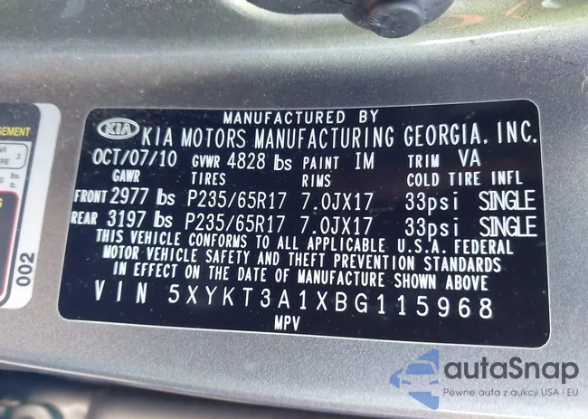 5XYKT3A1XBG115968: 43447060