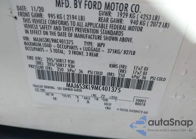 MAJ6S3KL9MC401375: 43447106