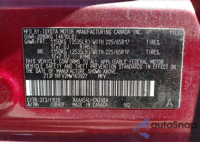 2T3F1RFV2MW163927: 43447136