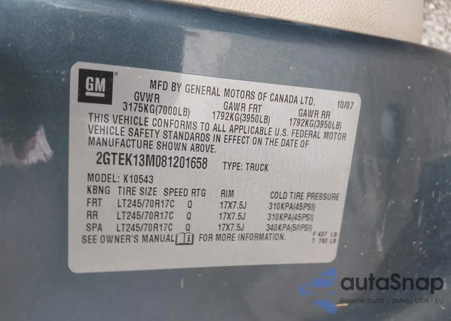 2GTEK13M081201658: 43446329