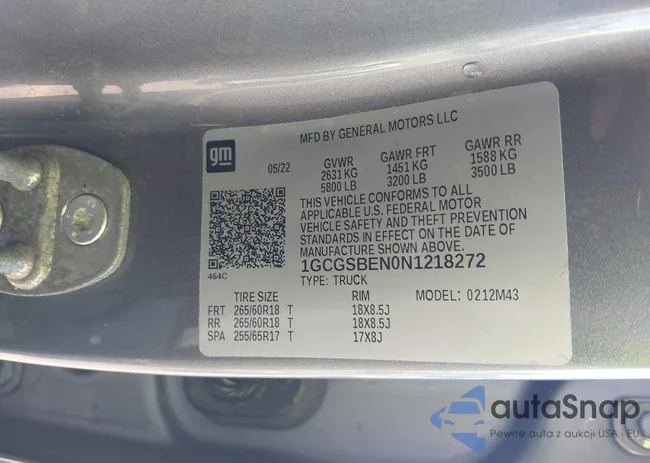 1GCGSBEN0N1218272: 43447549