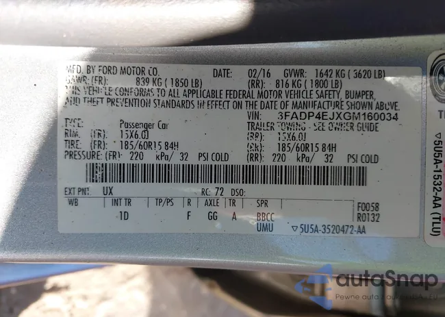 3FADP4EJXGM160034: 43447960