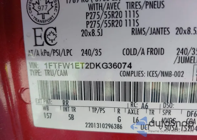 1FTFW1ET2DKG36074: 43447256