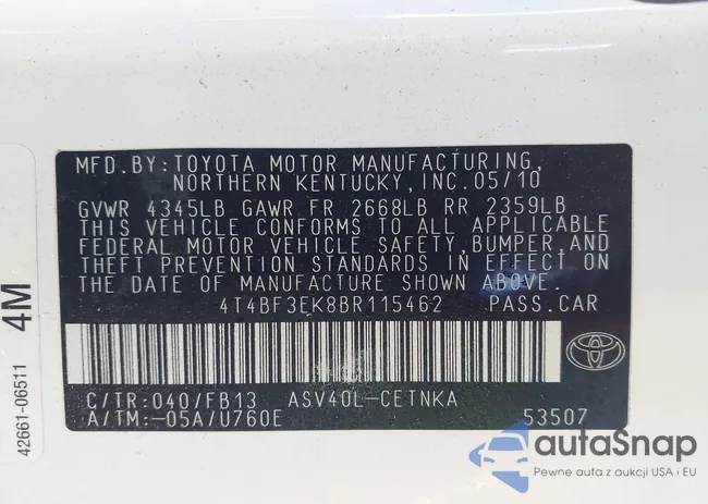 4T4BF3EK8BR115462: 43447272