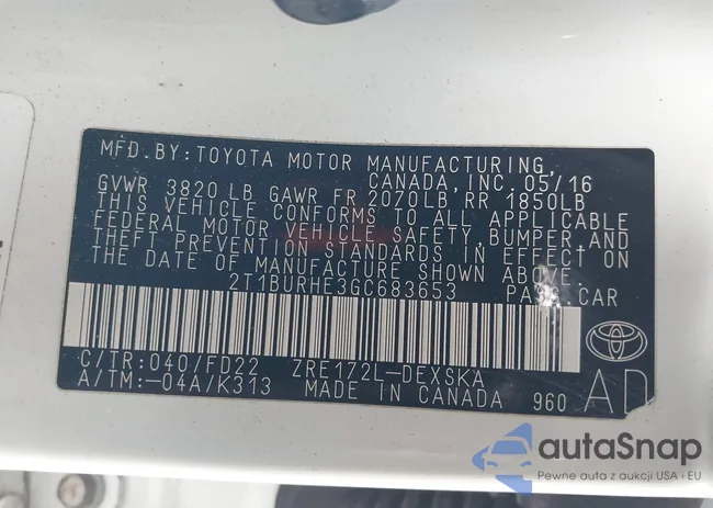 2T1BURHE3GC683653: 43447405