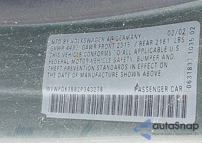 WVWPD63B82P343278: 43448595