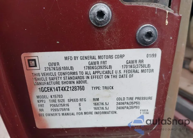 1GCEK14T4XZ128760: 43448640