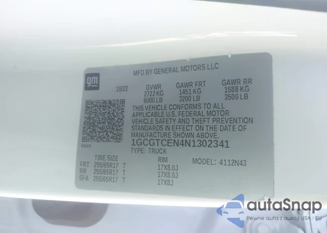 1GCGTCEN4N1302341: 43448645