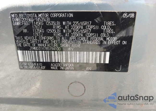 JTMBD31V785194100: 43448650