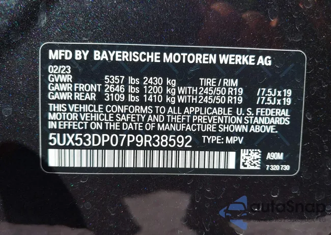 5UX53DP07P9R38592: 43448916