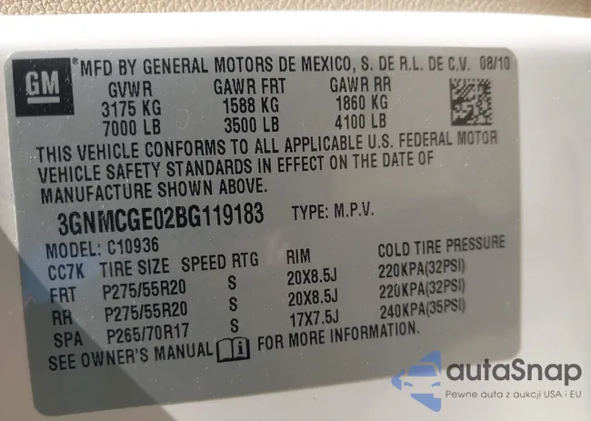 3GNMCGE02BG119183: 43449103