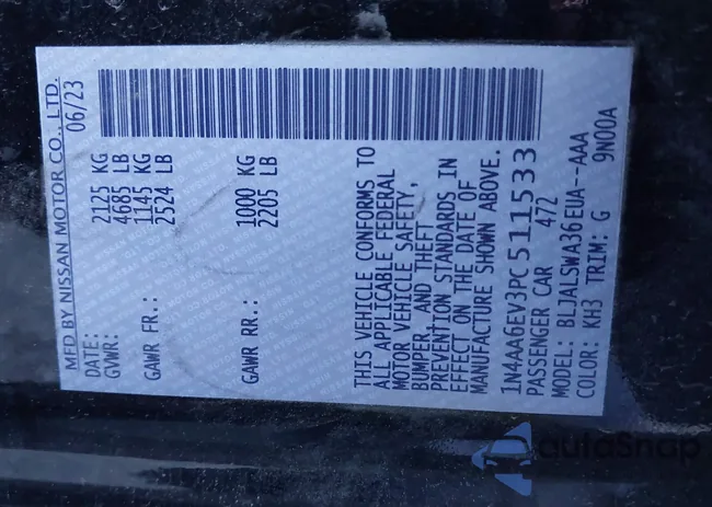 1N4AA6EV3PC511533: 43449142