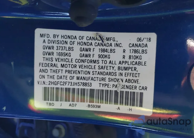 2HGFC2F73JH578853: 43448242