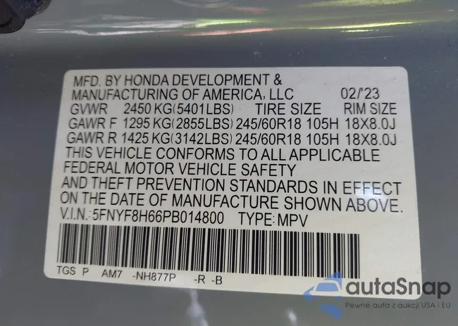 5FNYF8H66PB014800: 43448251