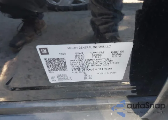 1GNEVFKW6MJ113194: 43448361